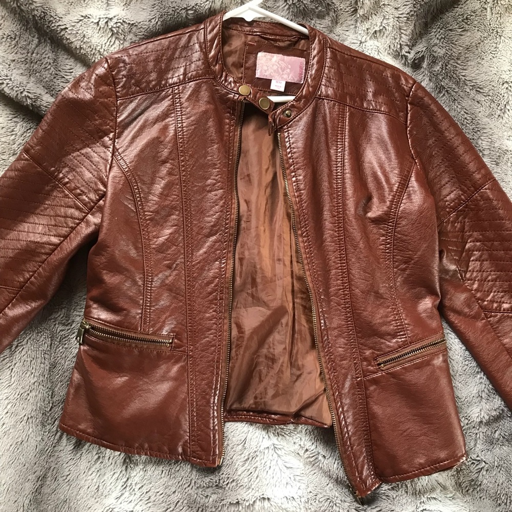 Cherry brown faux leather jacket